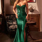 Applique Satin Strapless Leg Slit Gown by Cinderella Divine KV1116 - Special Occasion/Curves