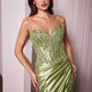 Applique Satin Strapless Leg Slit Gown by Cinderella Divine KV1116 - Special Occasion/Curves