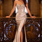 Applique Satin Strapless Leg Slit Gown by Cinderella Divine KV1116 - Special Occasion/Curves
