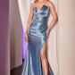Pleated Satin Strapless Leg Slit Gown By Ladivine KV1118 - Women Evening Formal Gown - Special Occasion