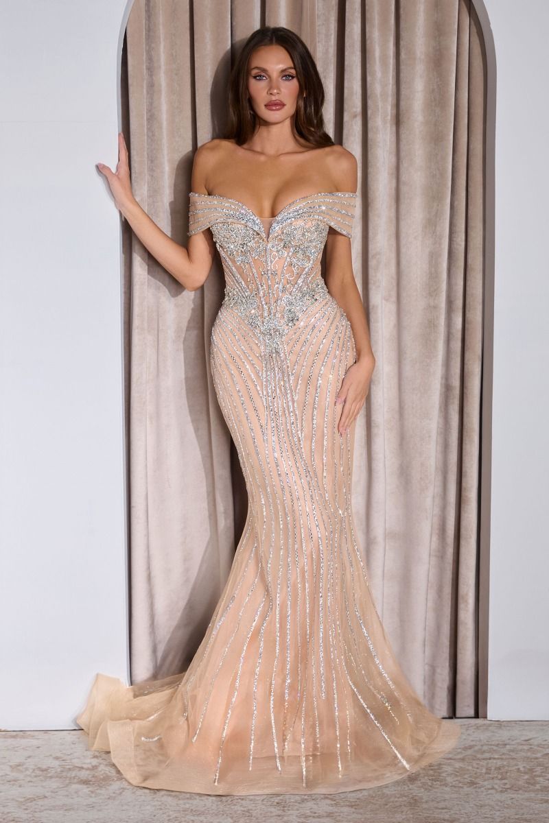 Crystal Fit & Flare Mermaid Gown By Ladivine KV1130 - Women Evening Formal Gown - Special Occasion