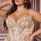 Beaded Lace Strapless Leg Slit Gown By Ladivine KV1136C - Women Evening Formal Gown - Curves