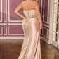 Beaded Lace Strapless Leg Slit Gown By Ladivine KV1136C - Women Evening Formal Gown - Curves