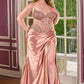 Beaded Lace Strapless Leg Slit Gown By Ladivine KV1136C - Women Evening Formal Gown - Curves