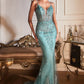 Glitter Floral Print Mermaid Gown by Cinderella Divine - OC007 - Special Occasion