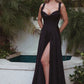 Satin Off Shoulder A-Line Slit Gown by Cinderella Divine 7449 - Special Occasion
