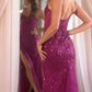 Sequin Round Neckline Sheath Gown by Cinderella Divine CD0220 - Special Occasion