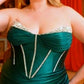Embellished Strapless Satin V-Neckline Gown by Cinderella Divine CDS423C - Curves