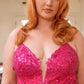 Sequin V-Neckline Leg Slit Gown by Cinderella Divine CD840C - Curves