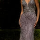 Fitted Feather V-Neckline Formal Evening Gown by Andrea & Leo Couture - A1273 - Special Occasion