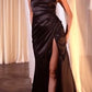 Satin Halter Neckline Leg Slit Gown by Cinderella Divine CH031 - Special Occasion