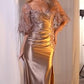Satin Sheath Leg Slit Gown by Cinderella Divine CDS499 - Special Occasion/Curves