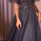 Embellished Layered Tulle V-Neckline Gown by Cinderella Divine CM359 - Special Occasion/Curves