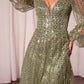 Beaded Long Sleeve A-Line Gown by Cinderella Divine CD0240 - Special Occasion/Curves