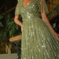 Butterfly Sleeve V-Neckline Gown By Ladivine CD0241 - Women Evening Formal Gown - Special Occasion/Curves