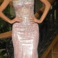Strapless Metallic Satin & Crystal Gown By Ladivine CD756 - Women Evening Formal Gown - Special Occasion