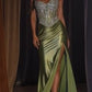 Crystal Strapless Satin Leg Slit Gown By Ladivine CD736 - Women Evening Formal Gown - Special Occasion