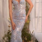 Floral Plunging Neckline Mermaid Gown by Andrea and Leo A1393 - Special Occasion
