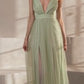 Tulle V-Neckline A-Line Gown By Amoris SE005P - Women Evening Formal Gown - Special Occasion
