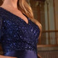 Satin V-Neckline A-Line Gown by Cinderella Divine CC447 - Special Occasion