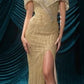 Sequin Off Shoulder Leg Slit Gown by Andrea and Leo A1507 - Special Occasion