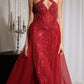 Embellished Halter Crossover Neck Gown By Ladivine CC495 - Women Evening Formal Gown - Special Occasion