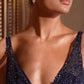 V-Neckline Layered Tulle Gown By Ladivine CR880 - Women Evening Formal Gown - Special Occasion