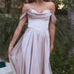 Satin Off Shoulder A-Line Slit Gown by Cinderella Divine 7449 - Special Occasion
