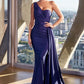 Satin One Shoulder Mermaid Gown by Cinderella Divine PT004 - Special Occasion