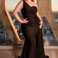 Fitted Stretch Satin One Shoulder Gown by Cinderella Divine PT004C - Curves