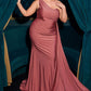 Fitted Stretch Satin One Shoulder Gown by Cinderella Divine PT004C - Curves
