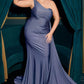 Fitted Stretch Satin One Shoulder Gown by Cinderella Divine PT004C - Curves