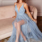 Tulle V-Neckline A-Line Gown By Amoris SE005P - Women Evening Formal Gown - Special Occasion