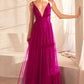Tulle V-Neckline A-Line Gown By Amoris SE005P - Women Evening Formal Gown - Special Occasion
