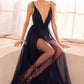 Tulle V-Neckline A-Line Gown By Amoris SE005P - Women Evening Formal Gown - Special Occasion