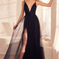 Tulle V-Neckline A-Line Gown By Amoris SE005P - Women Evening Formal Gown - Special Occasion