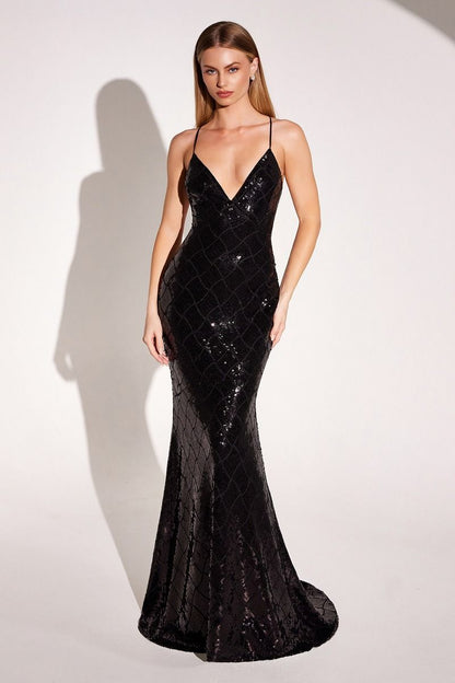 Fitted Sequin V-Neckline Gown By Amoris T1001 - Women Evening Formal Gown - Special Occasion