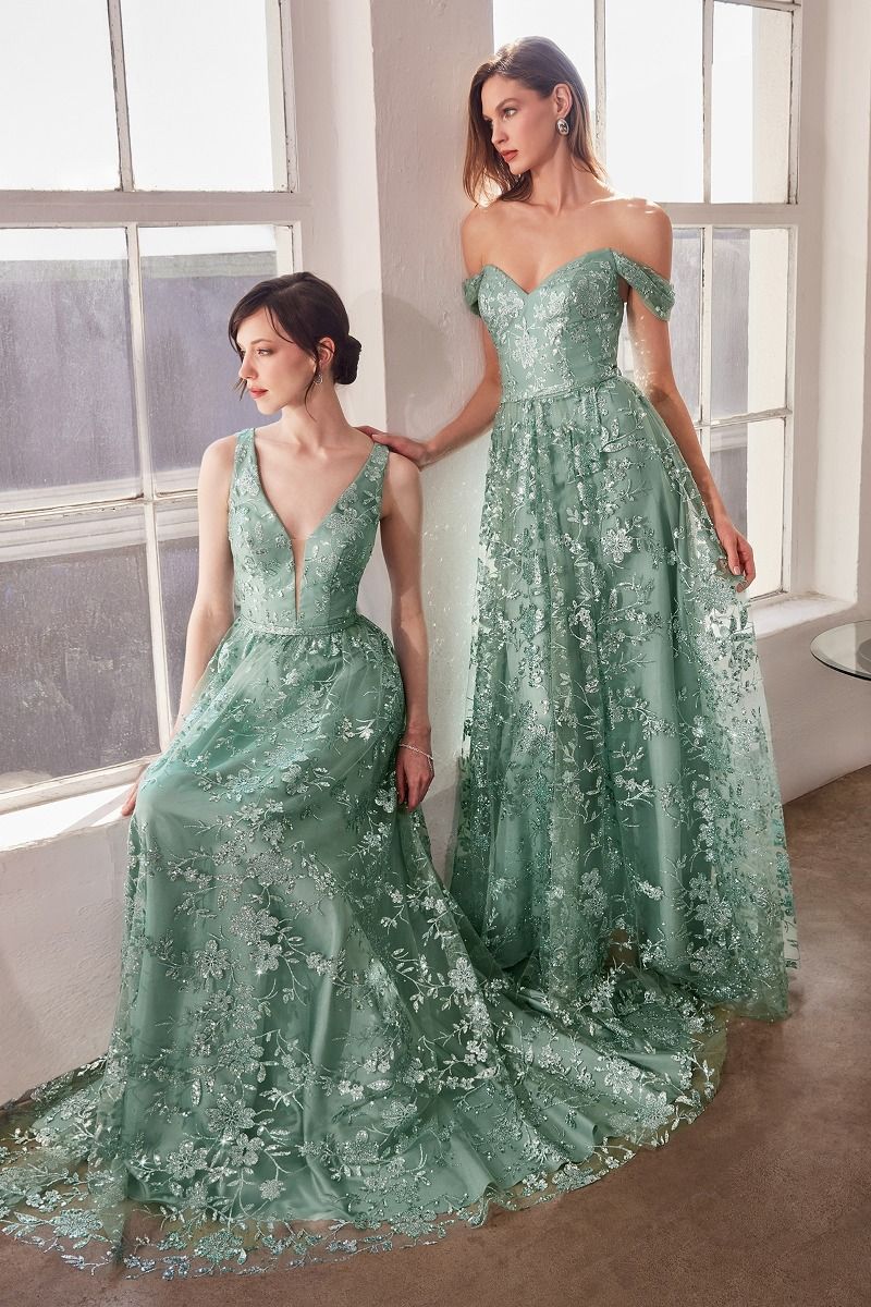 Glitter Off Shoulder A-Line Gown By Amoris T607 - Women Evening Formal Gown - Special Occasion