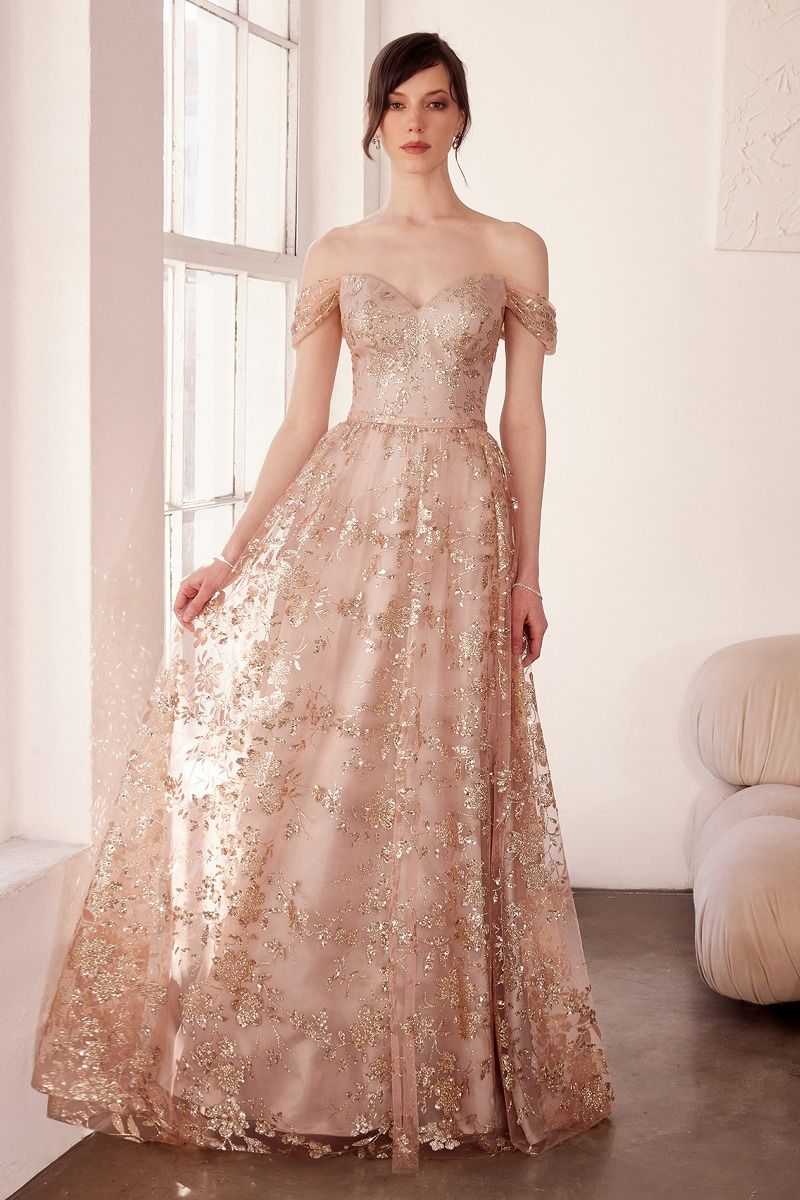 Glitter Off Shoulder A-Line Gown By Amoris T607 - Women Evening Formal Gown - Special Occasion