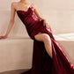 Strapless V Neckline Leg Slit Gown By Amoris T704 - Women Evening Formal Gown - Special Occasion