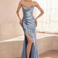Strapless V Neckline Leg Slit Gown By Amoris T704 - Women Evening Formal Gown - Special Occasion