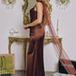 Smooth Satin Draped Neckline Gown By Amoris T729 - Women Evening Formal Gown - Special Occasion