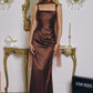 Smooth Satin Draped Neckline Gown By Amoris T729 - Women Evening Formal Gown - Special Occasion