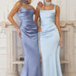 Smooth Satin Draped Neckline Gown By Amoris T729 - Women Evening Formal Gown - Special Occasion