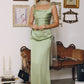 Smooth Satin Draped Neckline Gown By Amoris T729 - Women Evening Formal Gown - Special Occasion