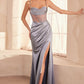 Satin Fitted Sheer Corset Sweetheart Neck Gown By Amoris T812 - Women Evening Formal Gown - Special Occasion