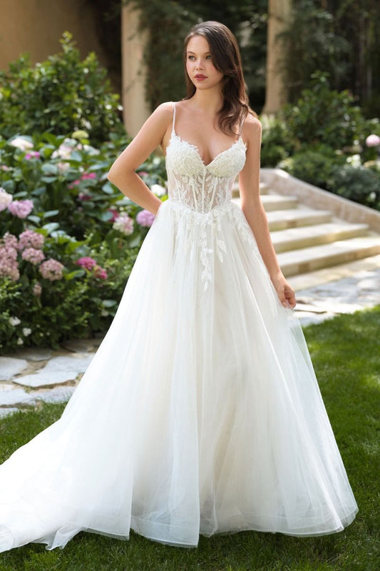 Deep Neckline A-Line Bridal Gown by Andrea and Leo WL087