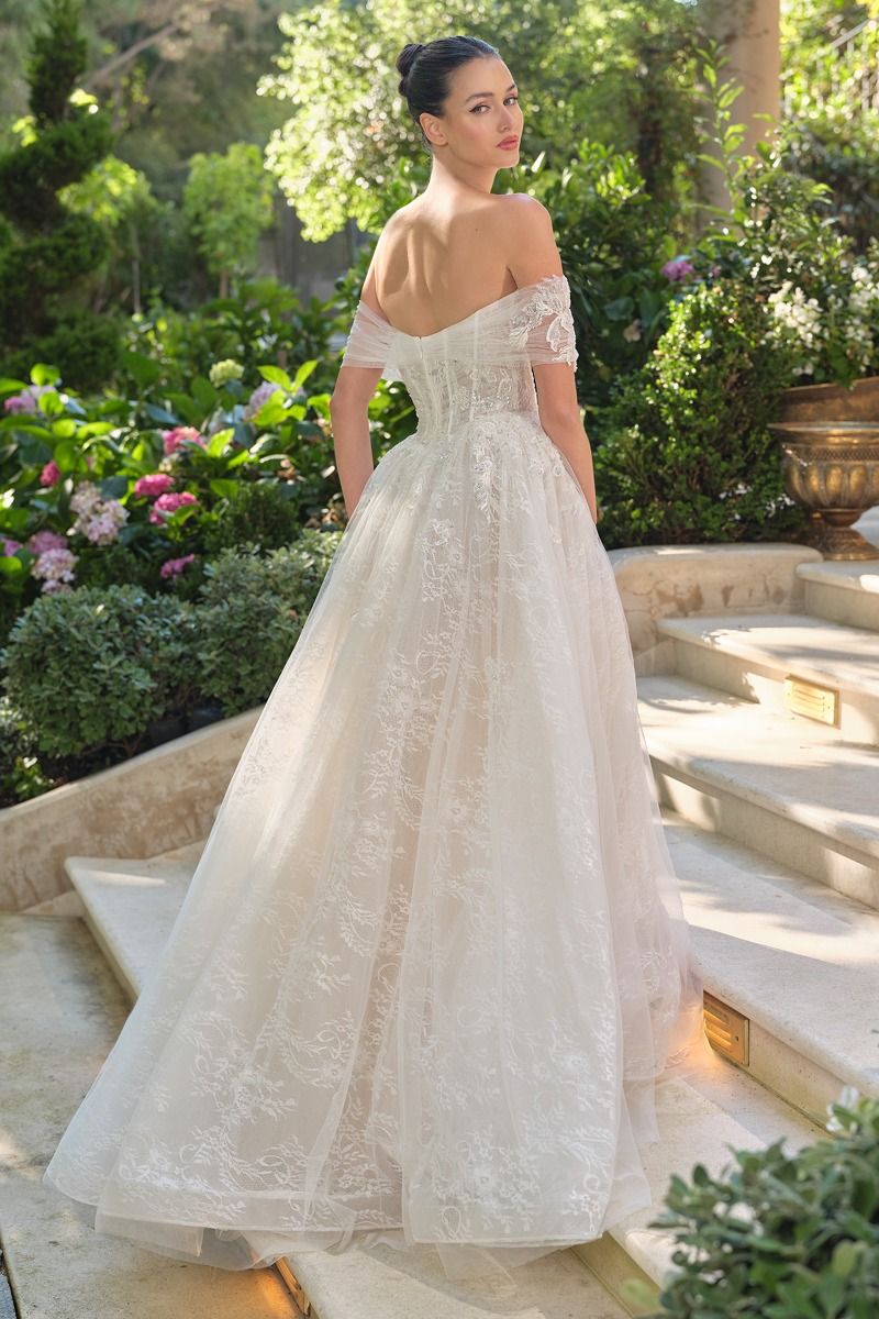 3D Floral Applique A-Line Bridal Gown by Andrea & Leo Couture WL090