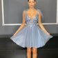 Beaded Lace Tulle A-Line Short Dress with Tulle Bow - Cinderella Divine CD0174