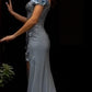 Off the Shoulder Floral Sheath Slit Women Gown by Cinderella Divine CD0186 - Special Occasion/Curves